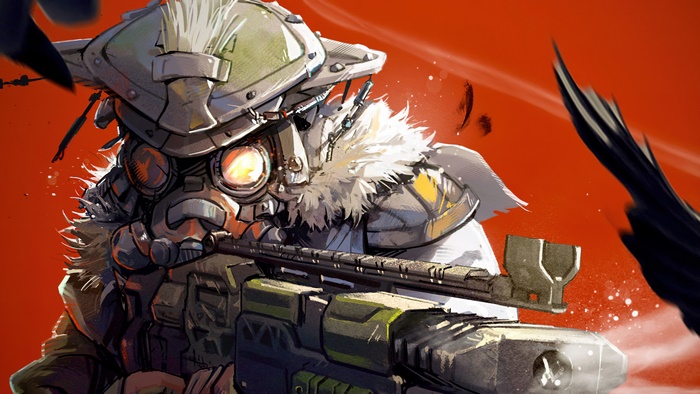 Bloodhound from Apex Legends with a sniper rifle