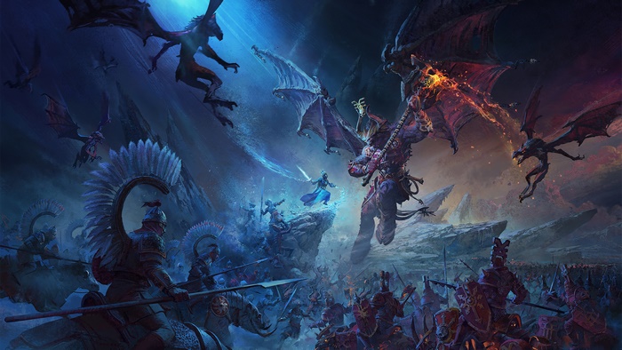 Total War: Warhammer 3 battle with dragons and soldiers