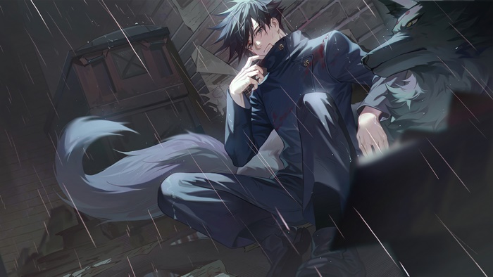 Megumi Fushiguro with Summoned Wolf from Jujutsu Kaisen