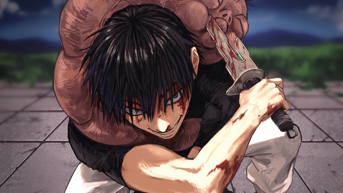 Toji Fushiguro from Jujutsu Kaisen holding a bloody knife