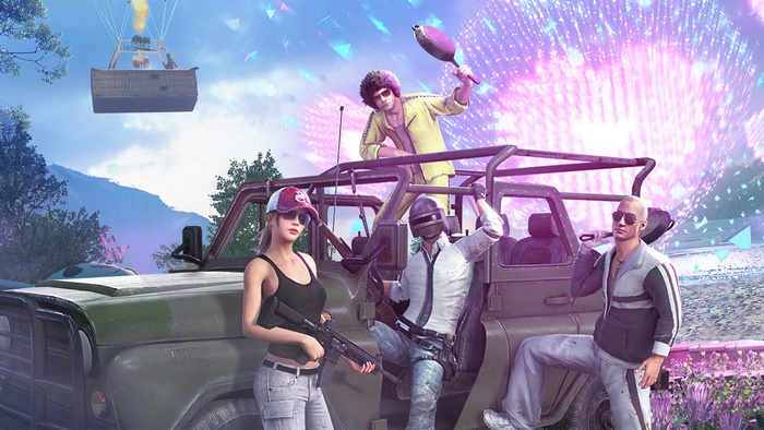 PUBG Mobile Squad with Hot Air Balloon and Fireworks