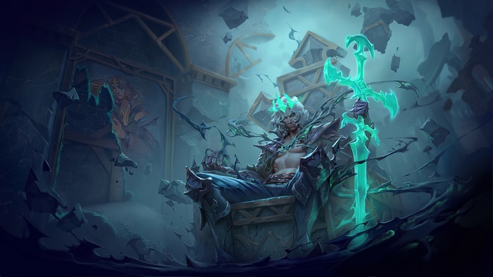 Viego from League of Legends on a throne