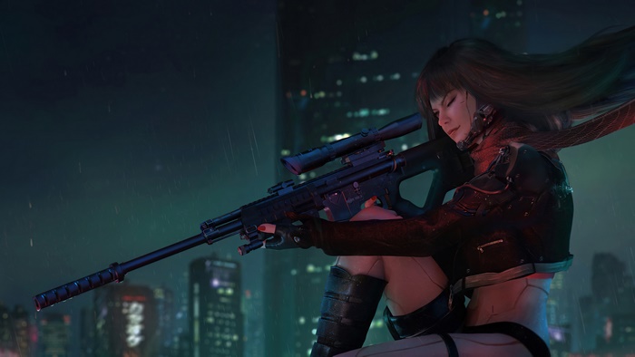 Cyberpunk Girl with Sniper Rifle