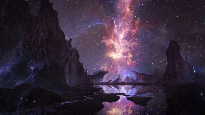 Cosmic Nebula Over Alien Landscape 4K