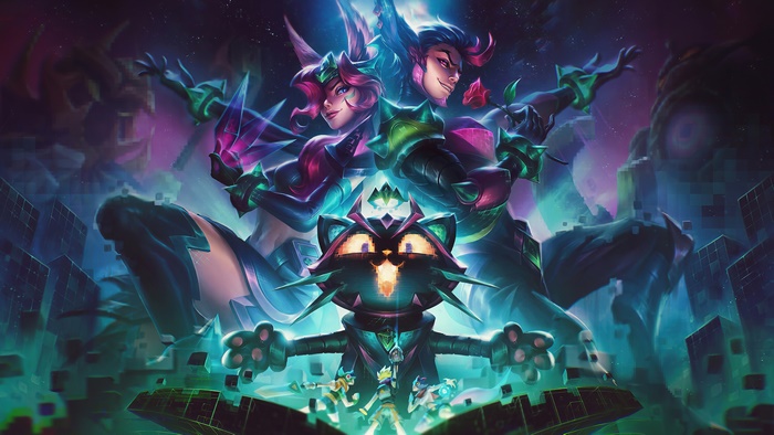 Xayah and Rakan from League of Legends with Yuumi