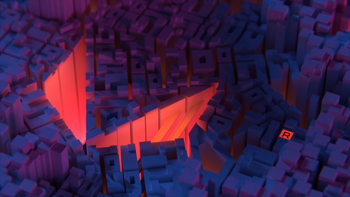 AMD Radeon logo on abstract city landscape 4K