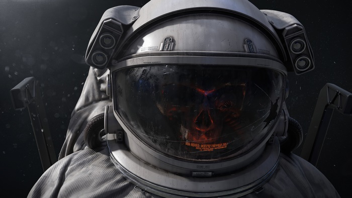Astronaut with skull reflection in helmet 4K
