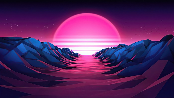 Digital Art Landscape with Pink Sunrise