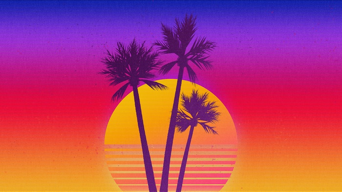 Sunset with Palm Trees Digital Art 4K