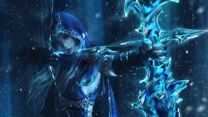Ashe from League of Legends aiming a bow