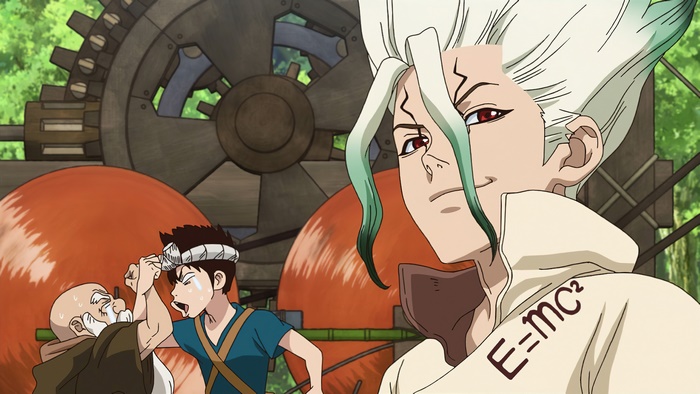 Senku Ishigami from Dr. Stone with E=mc²