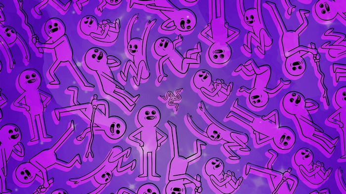 Razer logo with purple cartoon characters