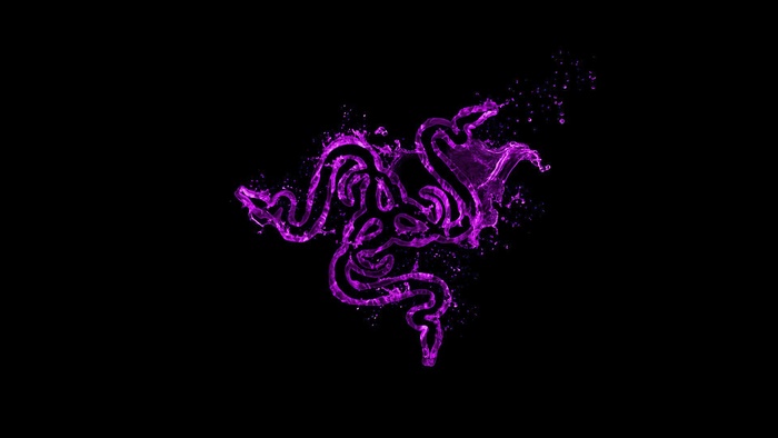 Razer logo made of purple water splashes