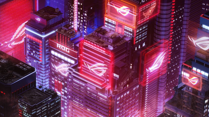 Republic of Gamers (ROG) city skyline at night, 4K