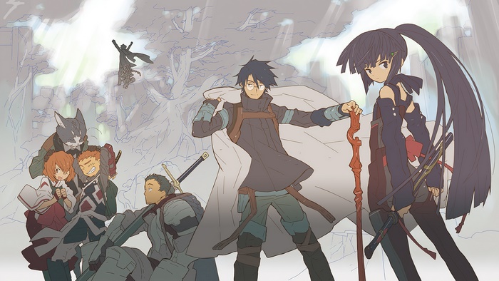 Log Horizon characters in a forest setting