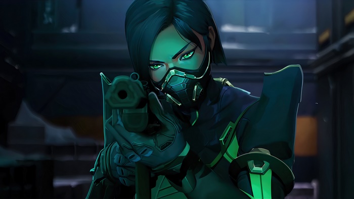 Viper from Valorant aiming a gun