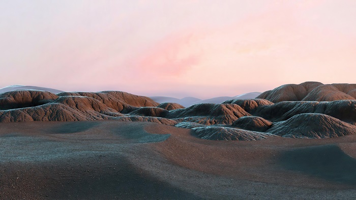 Alien landscape with pink sky 4K
