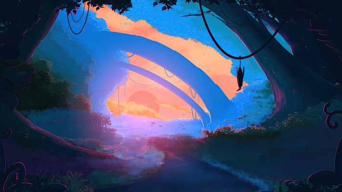 Fantasy sunset scenery landscape art 4K