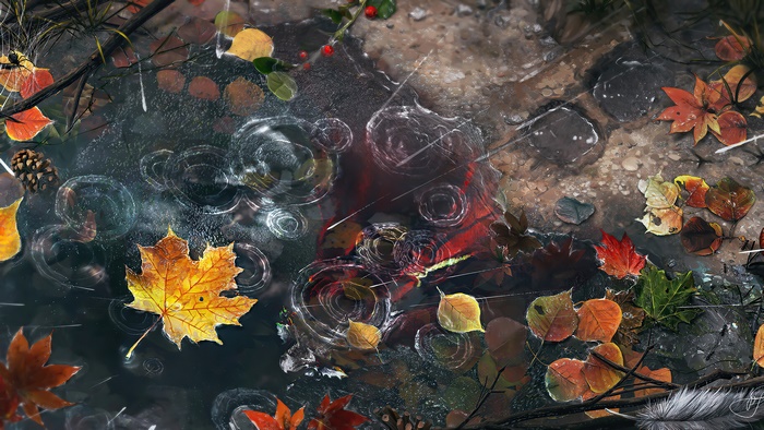 Art of Autumn Leaves and Raindrops