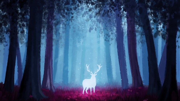 Glowing deer in a magical forest 4K