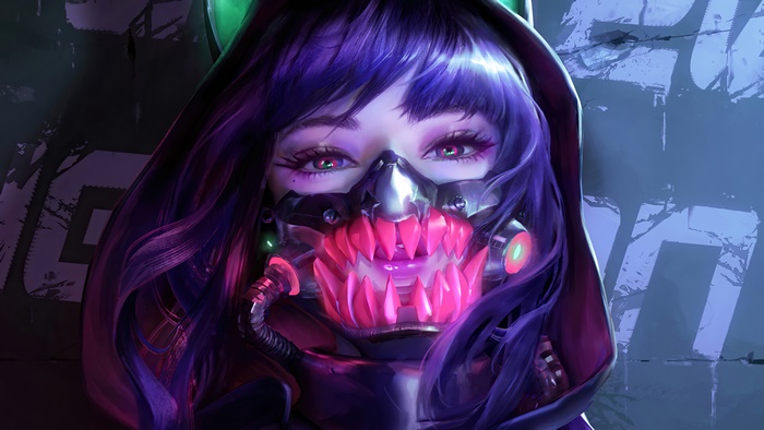 Cyberpunk Girl with Glowing Mask in