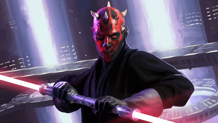 Darth Maul from Star Wars with a double-bladed lightsaber
