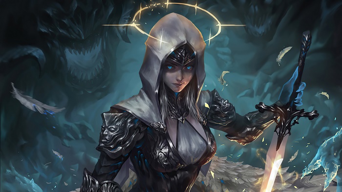 Fantasy Angel Warrior Girl with Sword in
