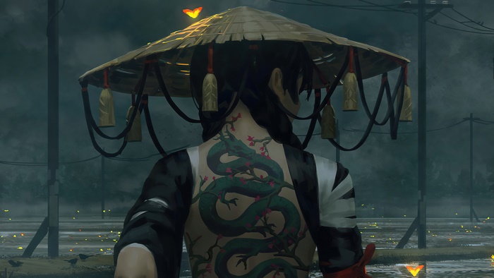 4K Samurai Girl with Dragon Tattoo