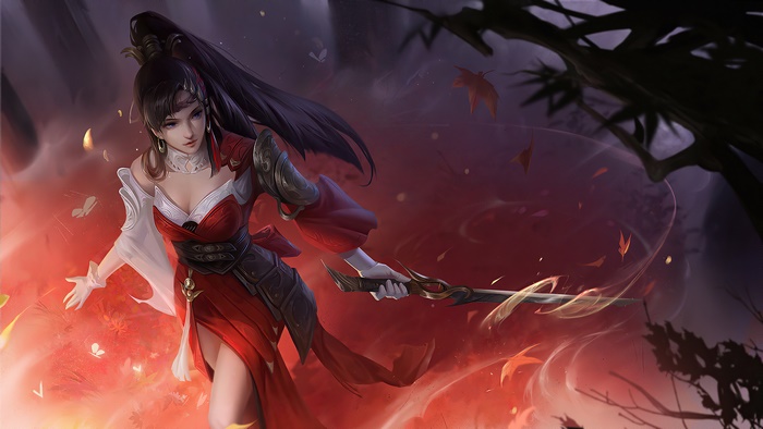 Fantasy girl warrior with sword in 4K