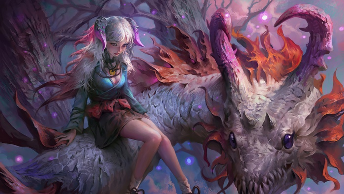 Fantasy girl with dragon 4K