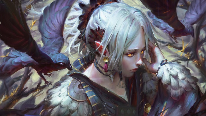 Fantasy girl with crows 4K