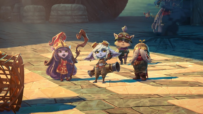 Lulu, Tristana, Corki, and Teemo from League of Legends