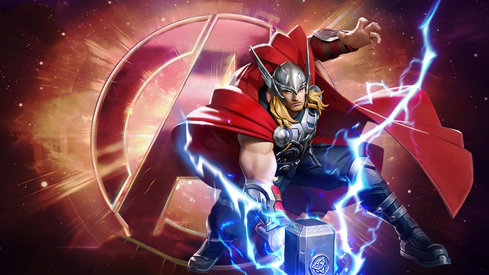 Thor from Marvel Comics with Avengers Logo 4K