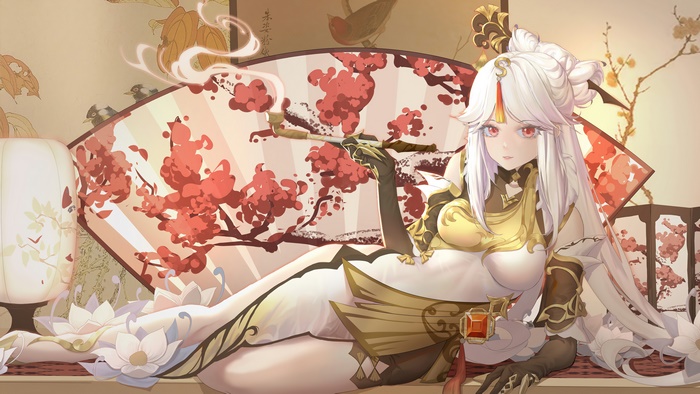 Ningguang from Genshin Impact smoking