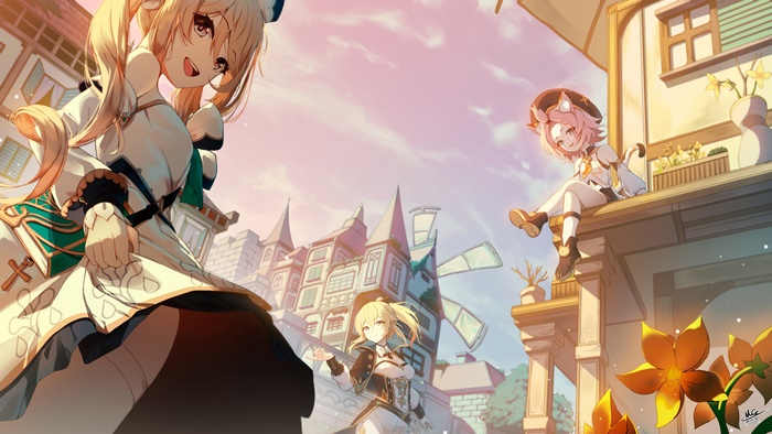 Barbara, Jean, and Diona from Genshin Impact