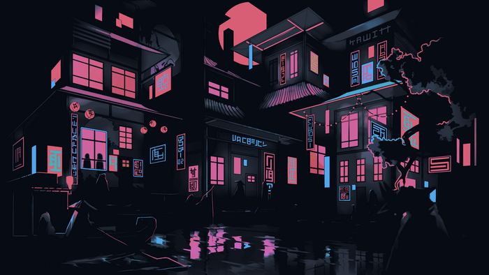 Neon Shallows Night Cityscape