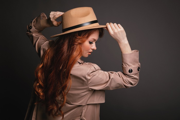 Redhead Model Wearing Stylish Hat