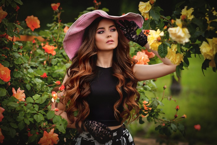 Brunette Model With Long Wavy Hair