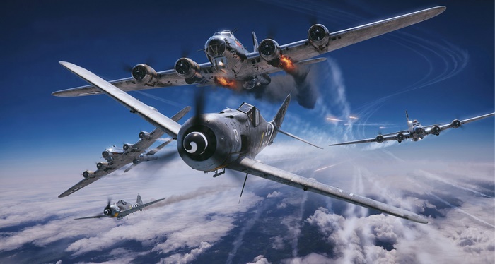 World War II aerial combat between German fighters and bombers