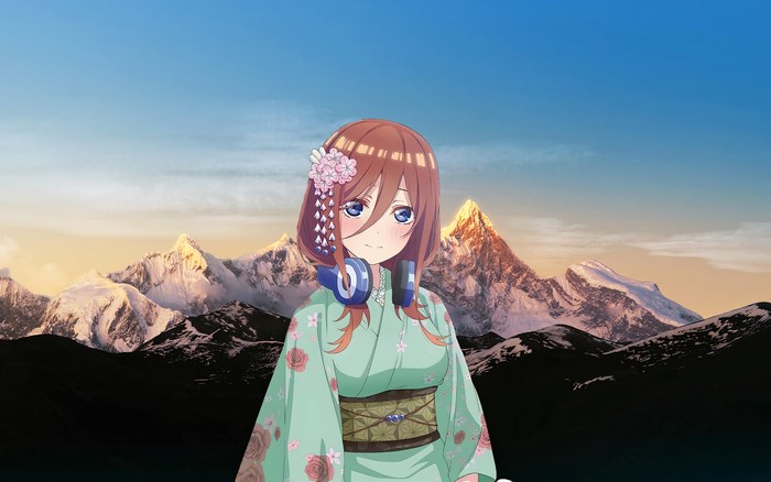 Miku Nakano in Kimono with Mountains