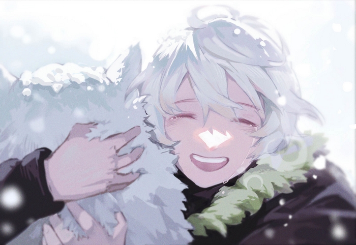 Fushi and Joan embracing in the snow