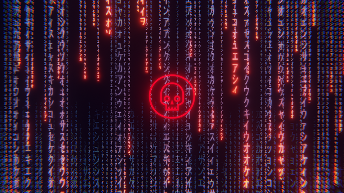 Matrix code with skull symbol