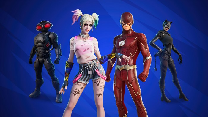 Fortnite DC Comics skins: Black Manta, Harley Quinn, Flash, Catwoman