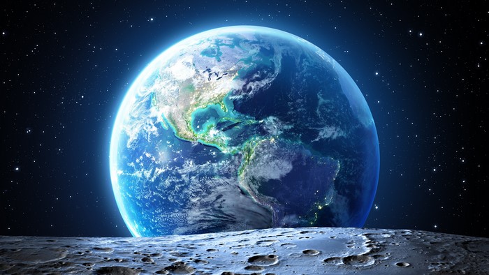Artistic Realistic Earth and Moon in Space