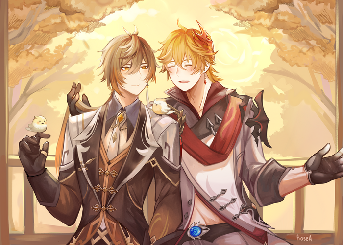 Zhongli and Tartaglia from Genshin Impact