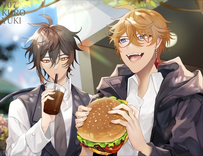 Genshin Impact Zhongli and Tartaglia eating