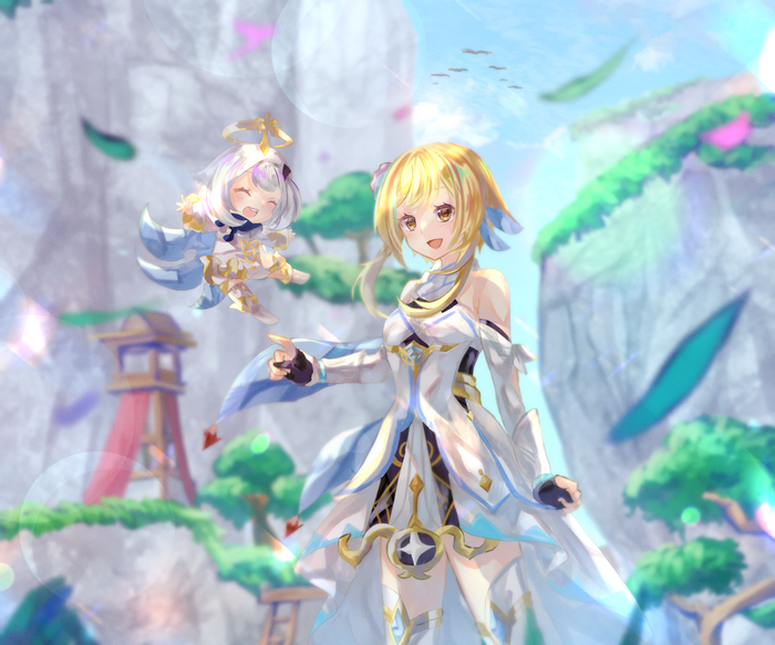 Lumine and Paimon in Genshin Impact