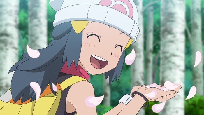 Dawn from Pokemon with falling petals