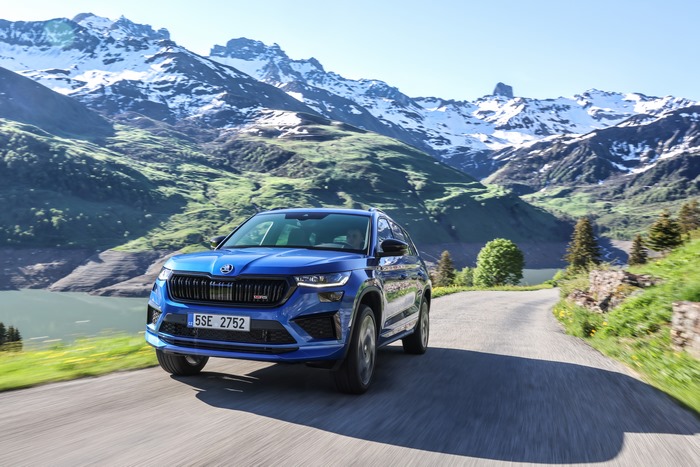 2021 Skoda Kodiaq RS driving on mountain road