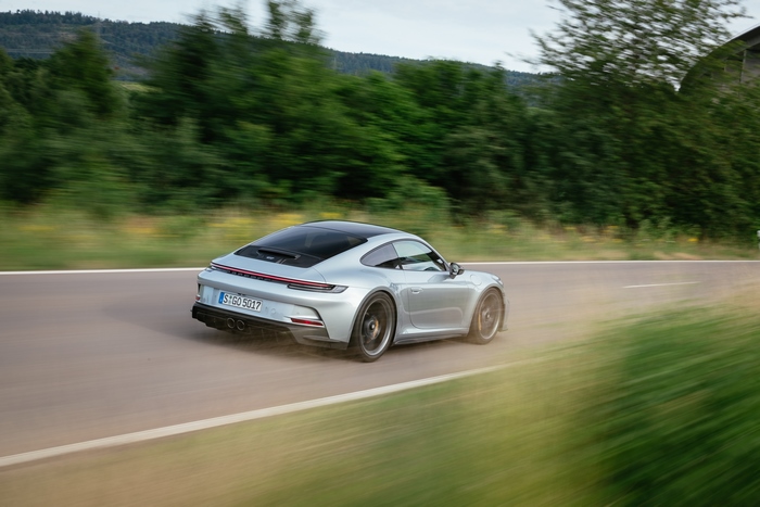 Silver Porsche 911 GT3 Touring on the Road